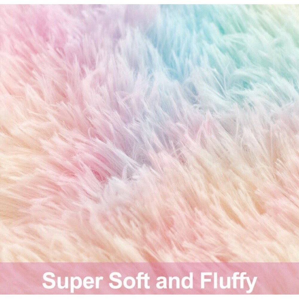 Rug Soft Fluffy Rainbow Kids Bedroom Livingroom Carpet 4X6 Feet Pastel Decorate